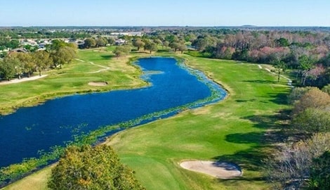 aerial view of golf course green