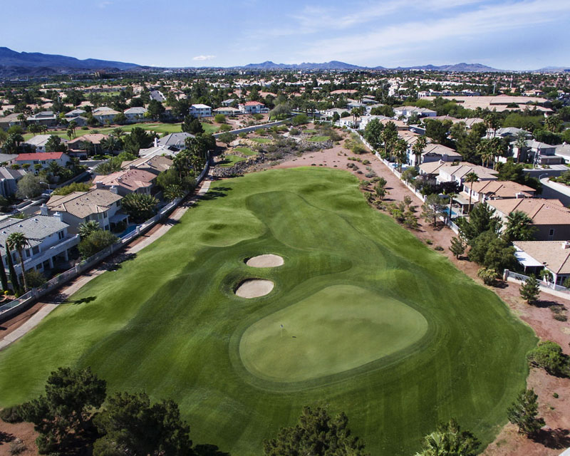 Golf course fairway with sand traps