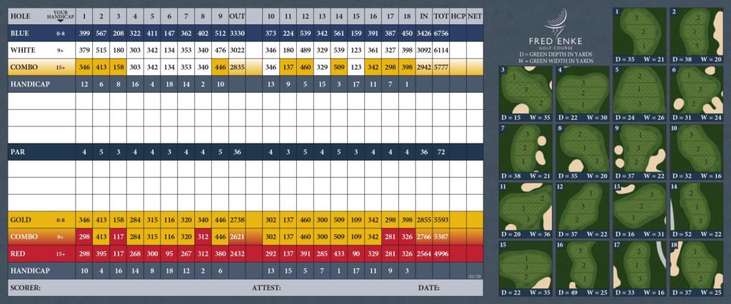 Back of Fred Enke Golf Course scorecard