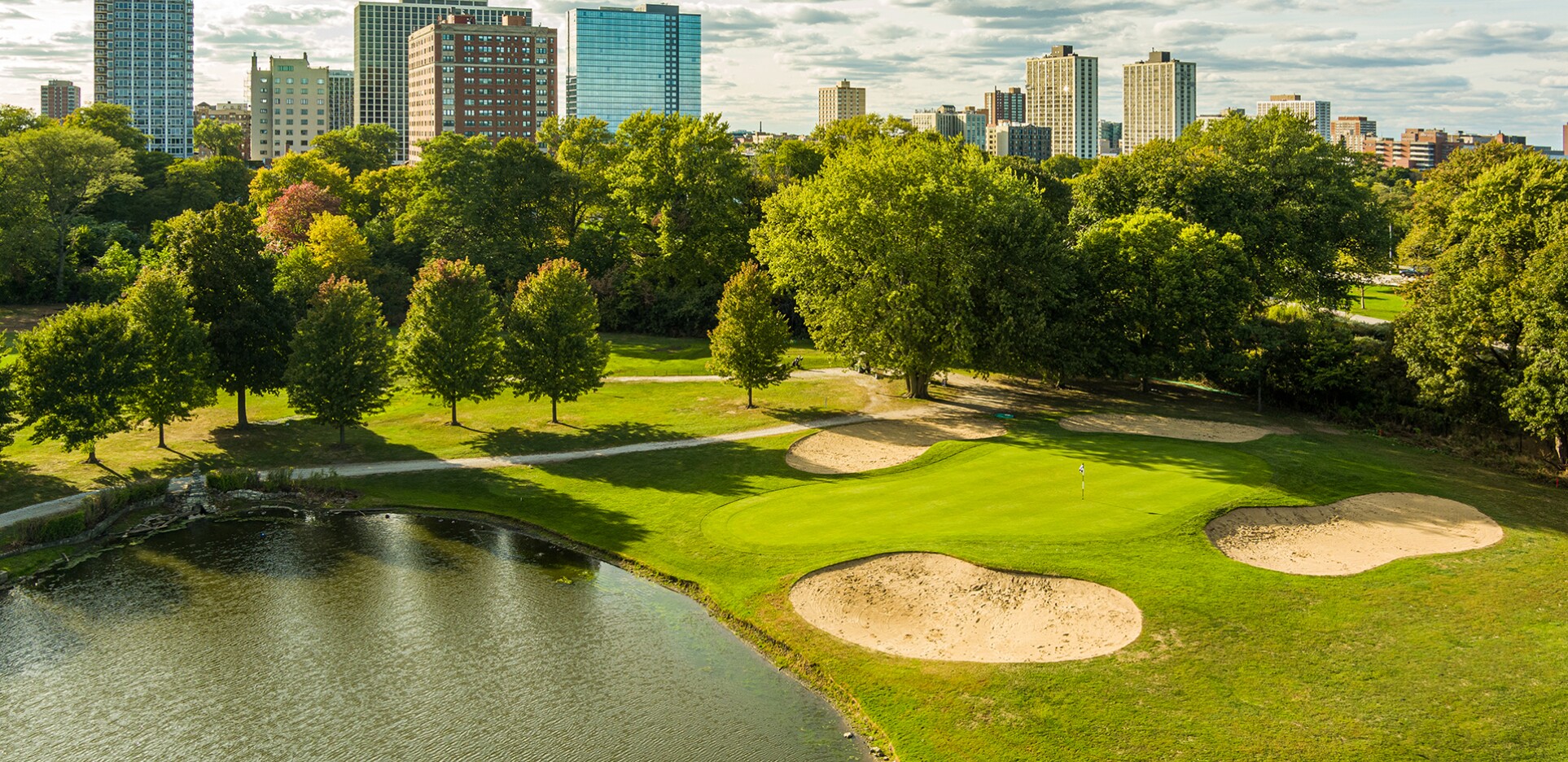 View of bunkers on golf course 