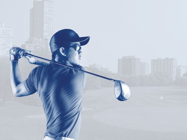 Golfer overlay on Chicago park